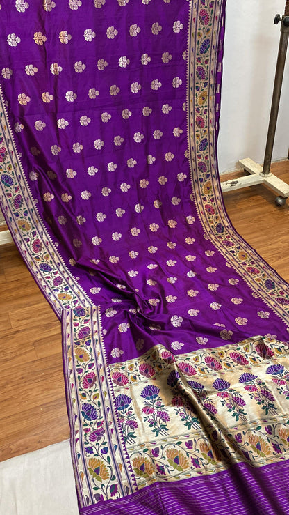 Purple Pure Banarasi Katan Silk Handloom Kadhwa Paithani Saree by Shades Of Benares - banarasi - banarasi saree shop