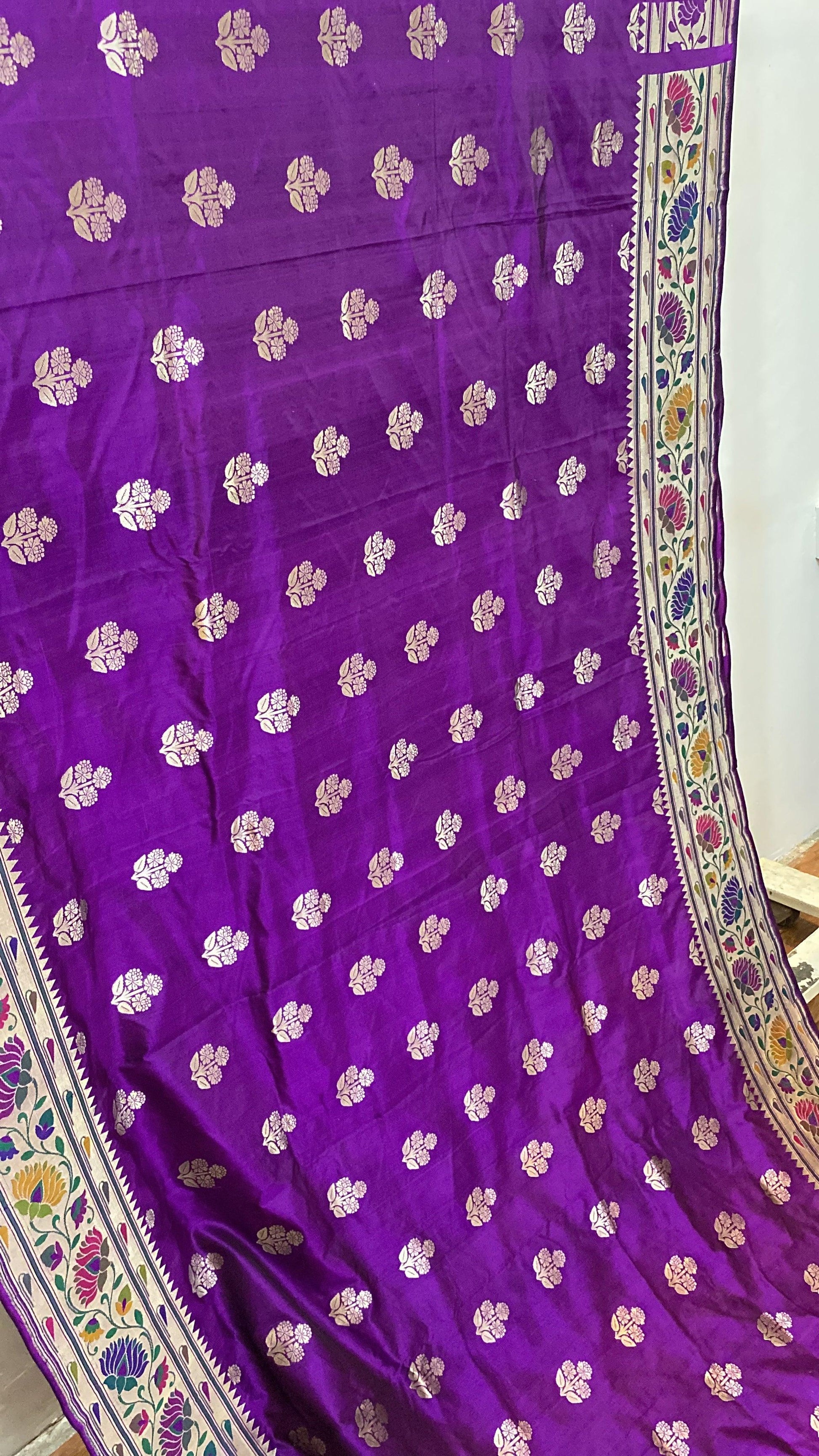 Purple Pure Banarasi Katan Silk Handloom Kadhwa Paithani Saree by Shades Of Benares - banarasi - banarasi saree shop