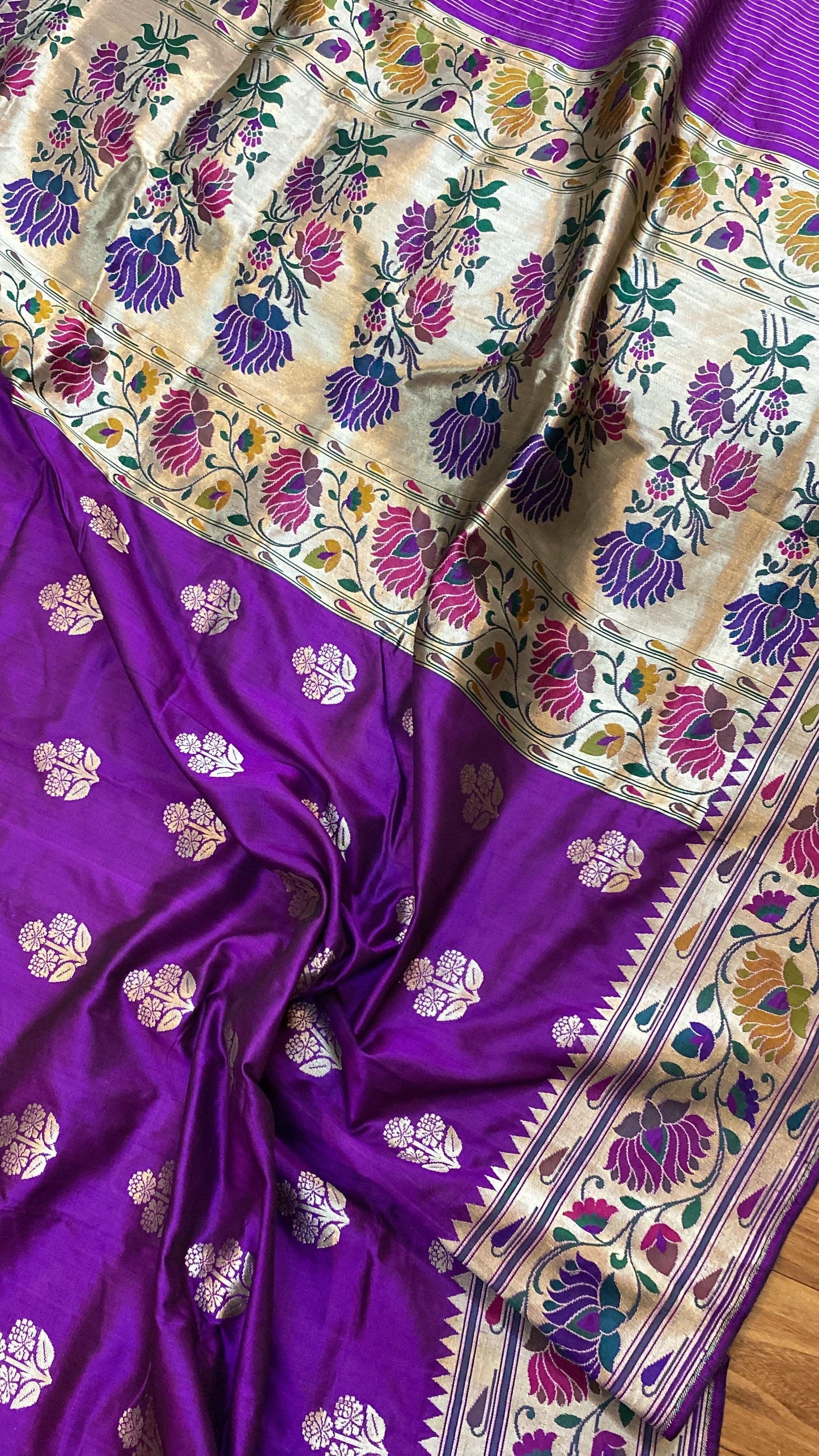 Purple Pure Banarasi Katan Silk Handloom Kadhwa Paithani Saree by Shades Of Benares - banarasi - banarasi saree shop