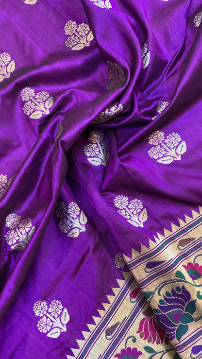 Purple Pure Banarasi Katan Silk Handloom Kadhwa Paithani Saree by Shades Of Benares - banarasi - banarasi saree shop