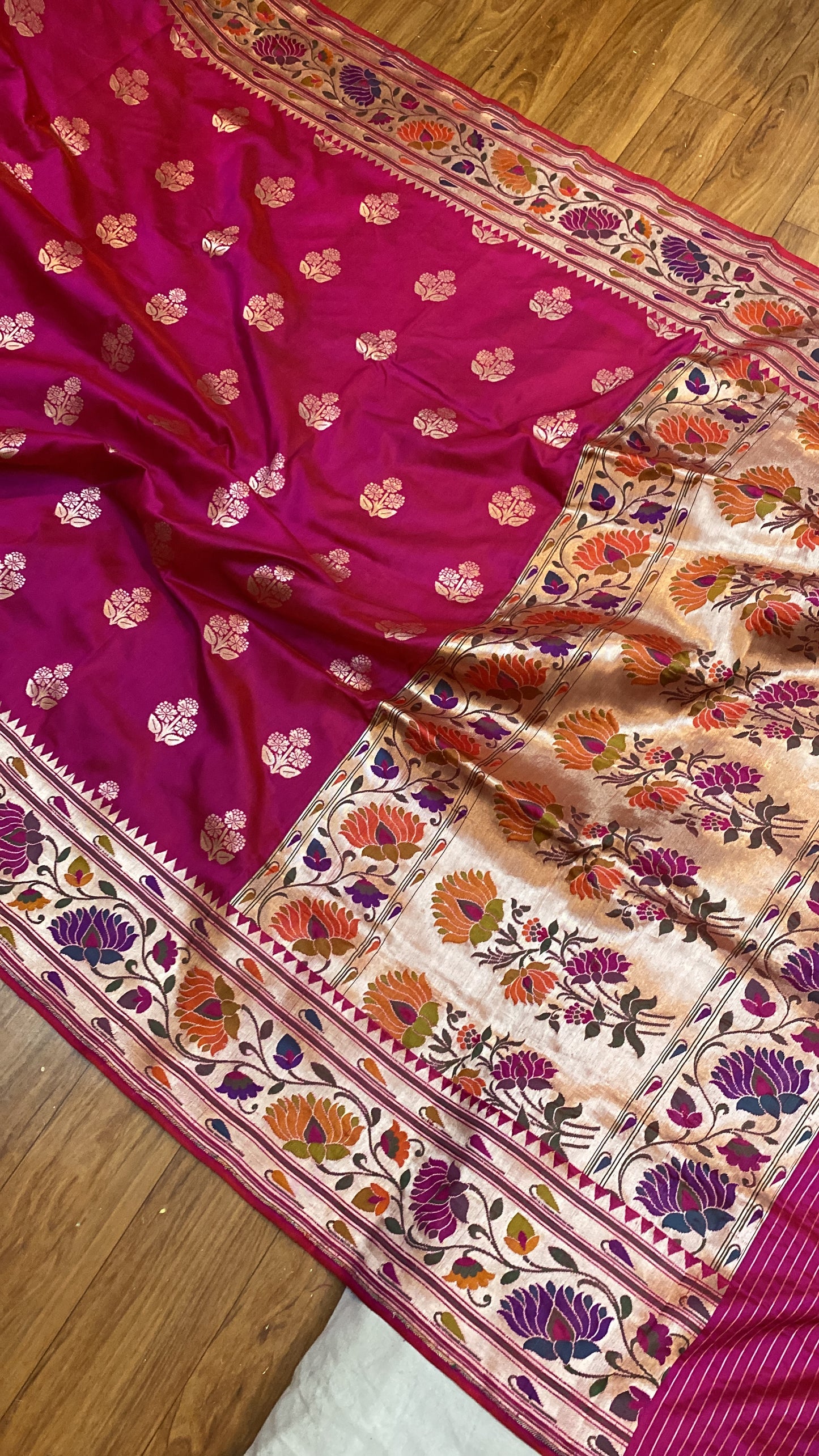 Hot Pink Pure Banarasi Katan Silk Handloom Kadhwa Paithani Saree by Shades Of Benares - banarasi - banarasi saree shop