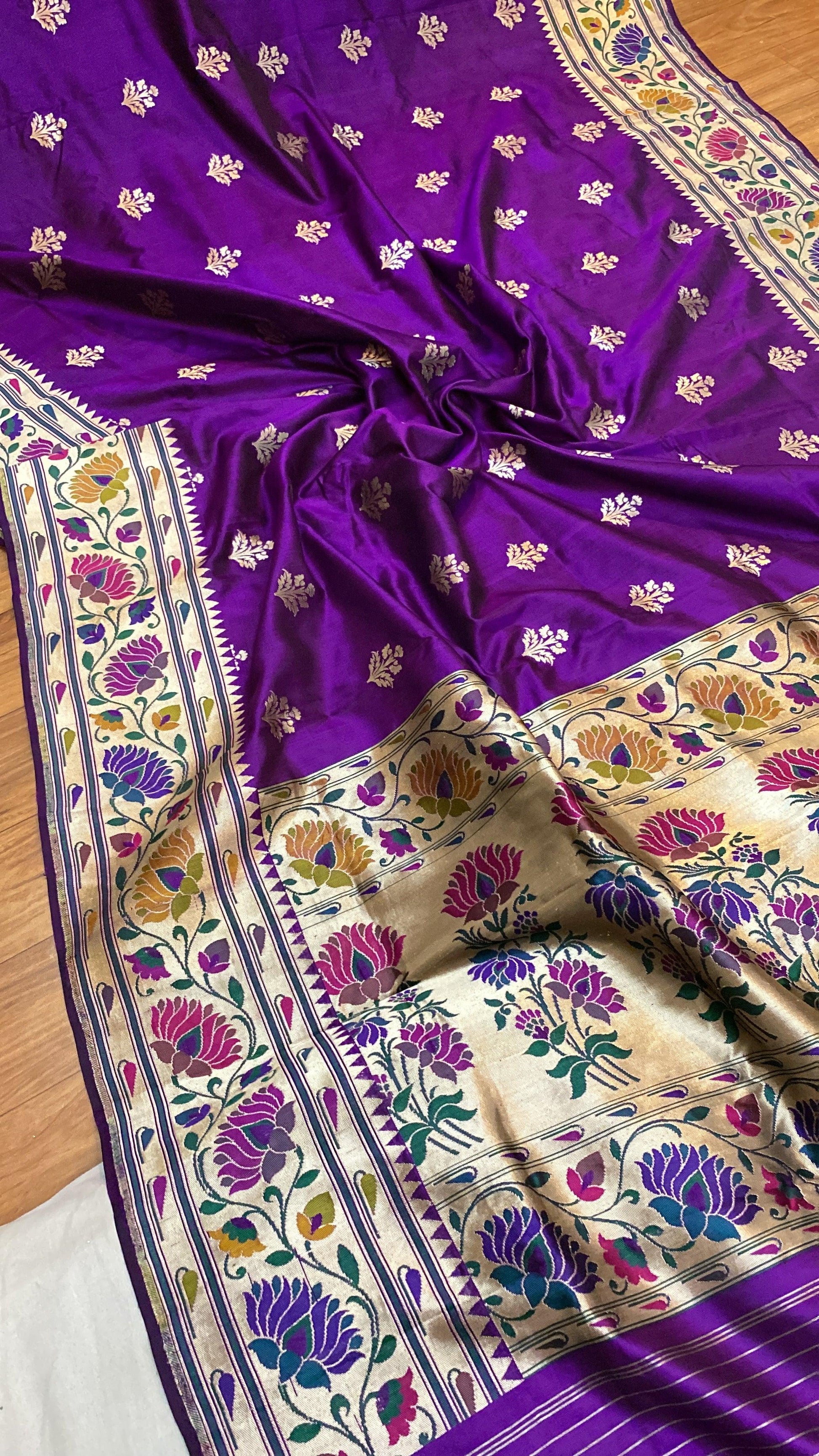 Purple Pure Banarasi Katan Silk Handloom Kadhwa Paithani Saree by Shades Of Benares - banarasi - banarasi saree shop