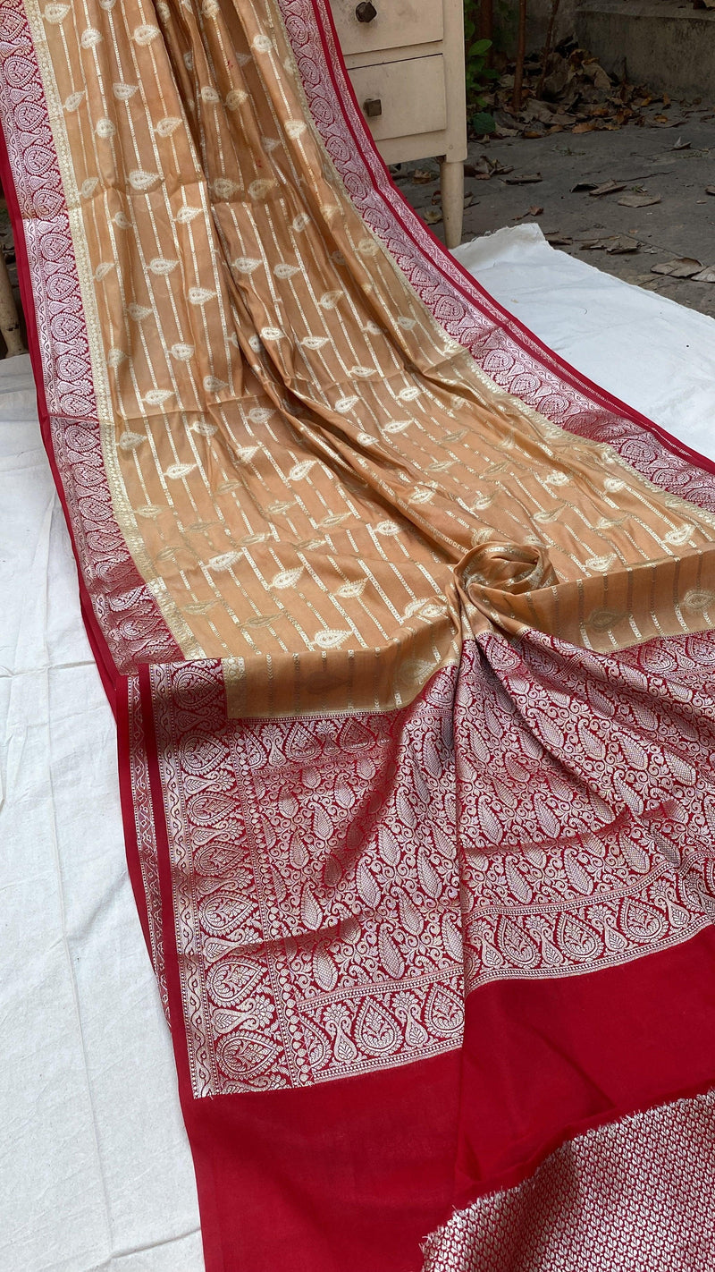 Creme Handloom Katan Soft Silk Banarasi Saree - Shades Of Benares