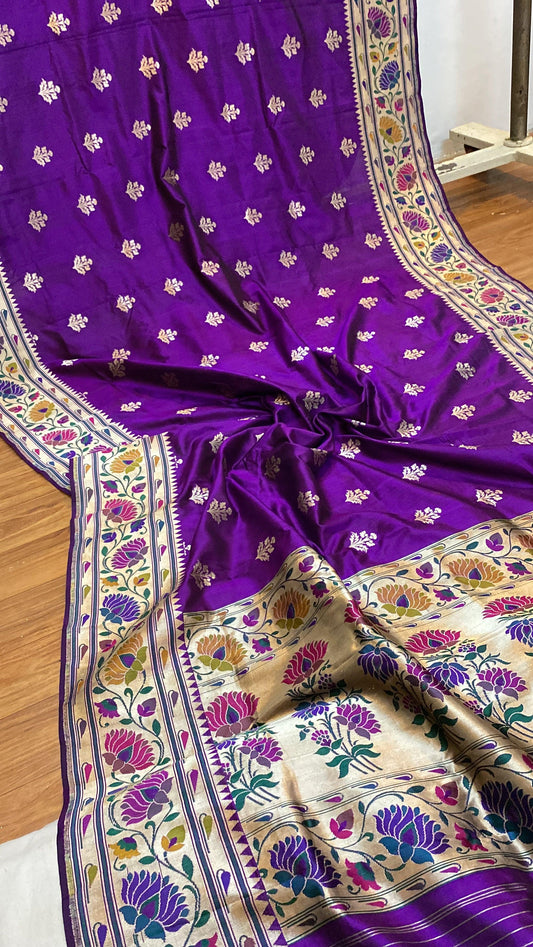 Purple Pure Banarasi Katan Silk Handloom Kadhwa Paithani Saree by Shades Of Benares - banarasi - banarasi saree shop