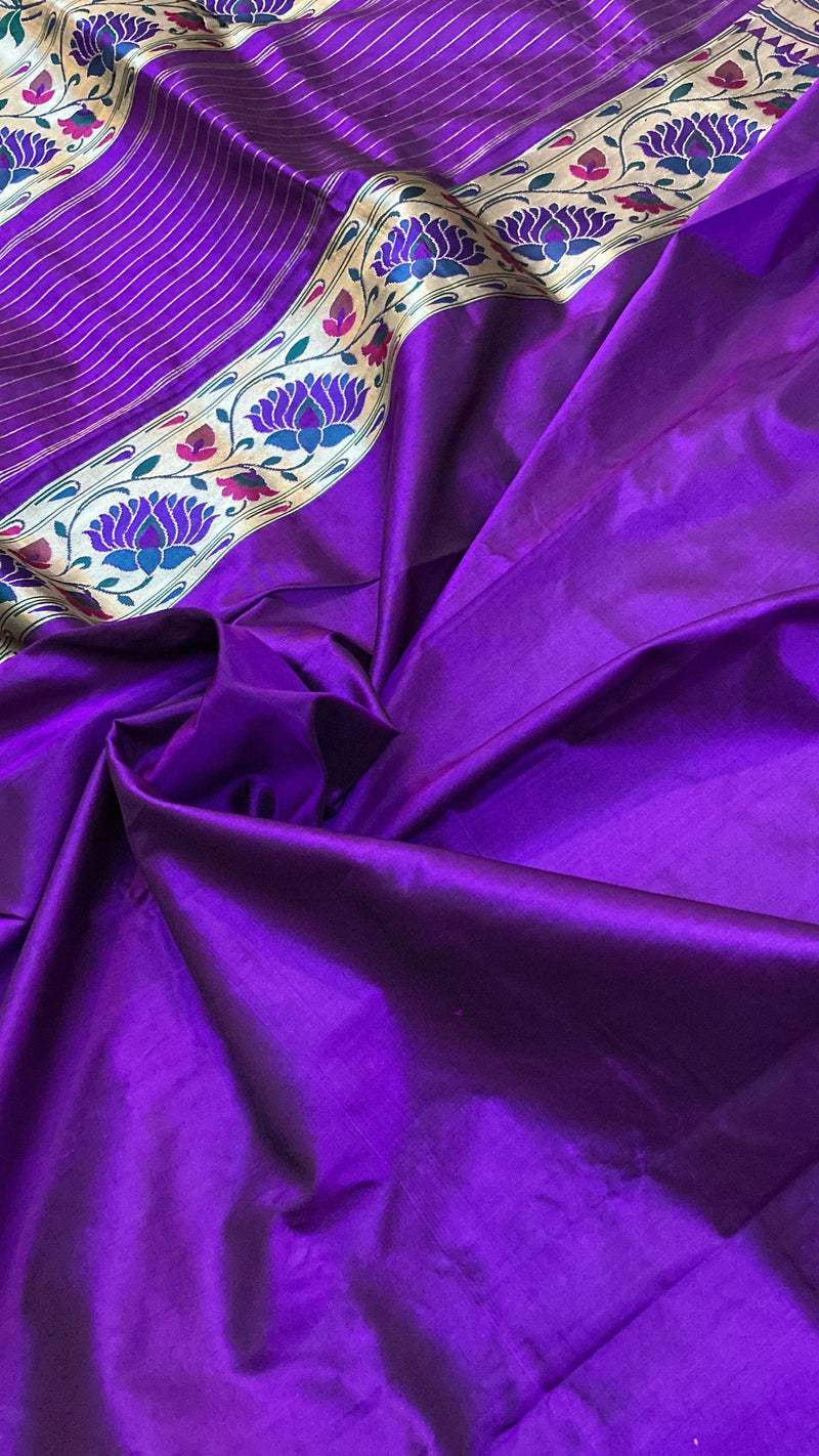 Purple Pure Banarasi Katan Silk Handloom Kadhwa Paithani Saree