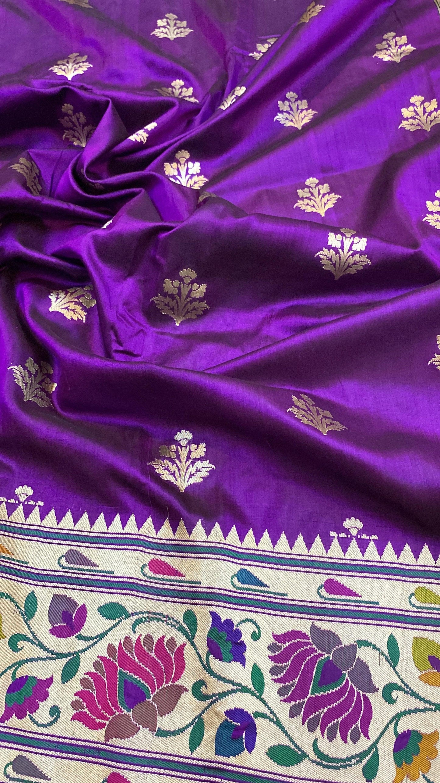 Purple Pure Banarasi Katan Silk Handloom Kadhwa Paithani Saree by Shades Of Benares - banarasi - banarasi saree shop