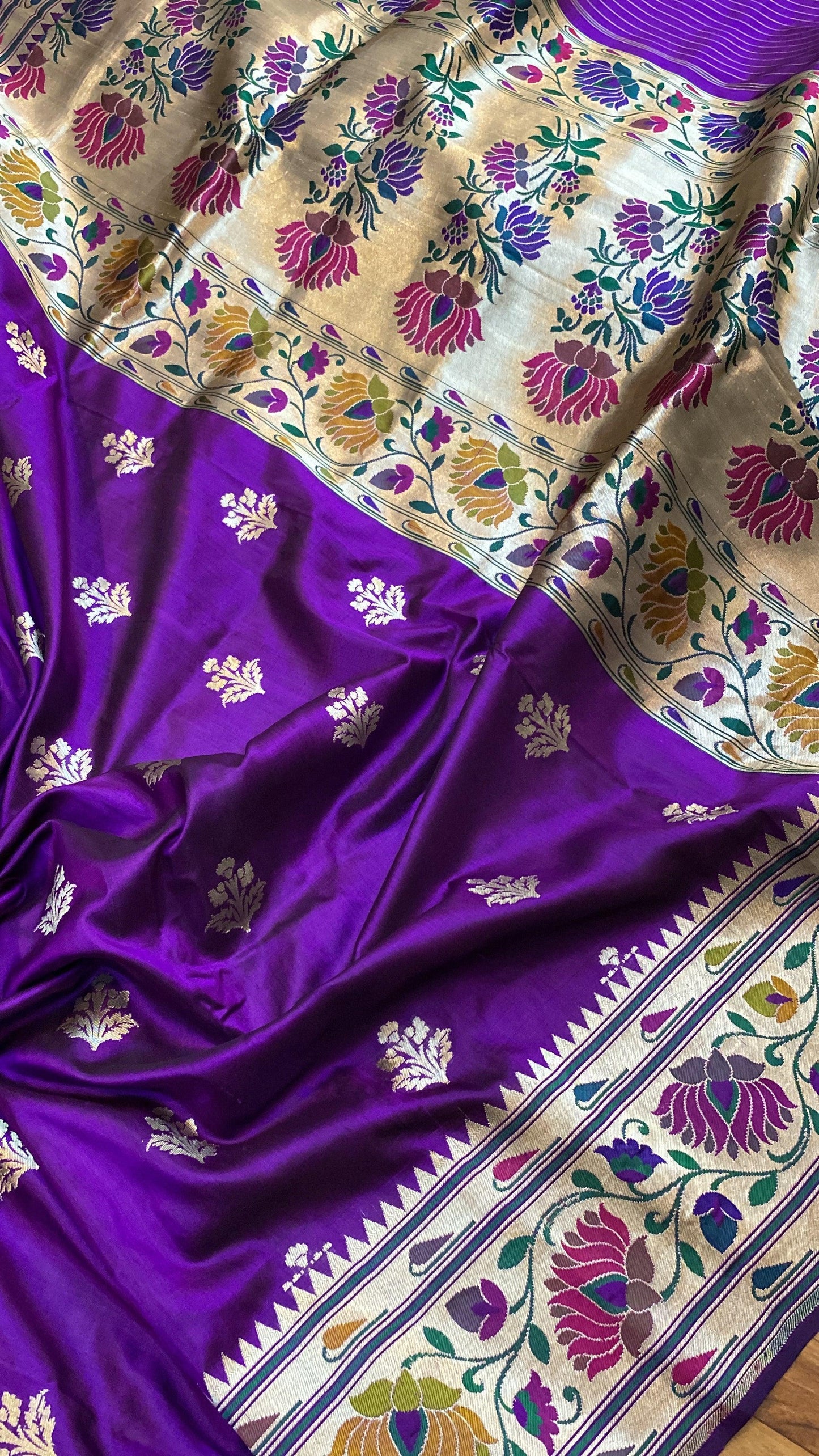 Purple Pure Banarasi Katan Silk Handloom Kadhwa Paithani Saree by Shades Of Benares - banarasi - banarasi saree shop