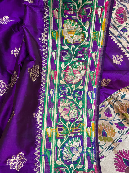 Purple Pure Banarasi Katan Silk Handloom Kadhwa Paithani Saree by Shades Of Benares - banarasi - banarasi saree shop