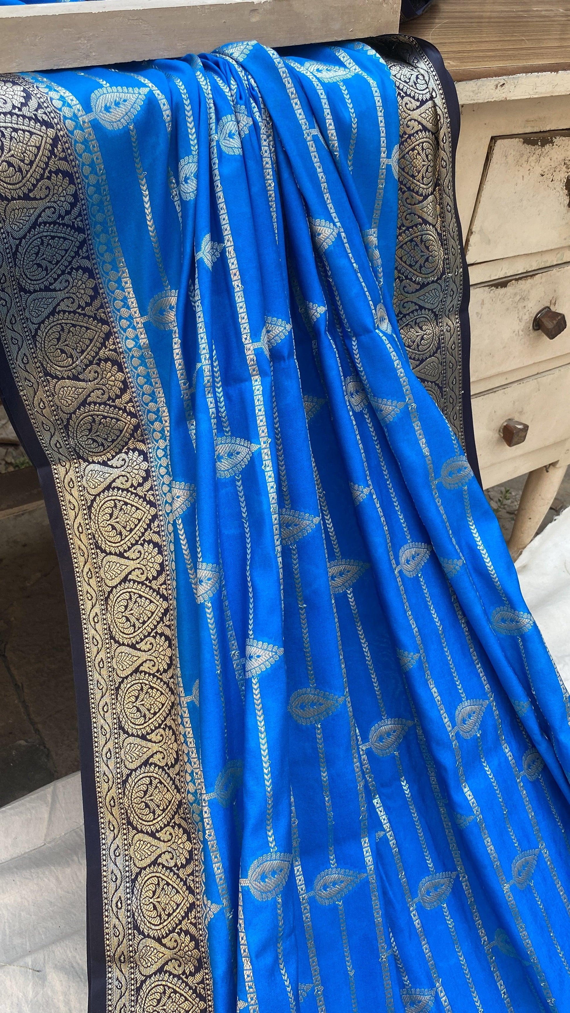 Blue Handloom Katan Soft Silk Banarasi Saree by Shades Of Benares - banarasi - banarasi saree shop