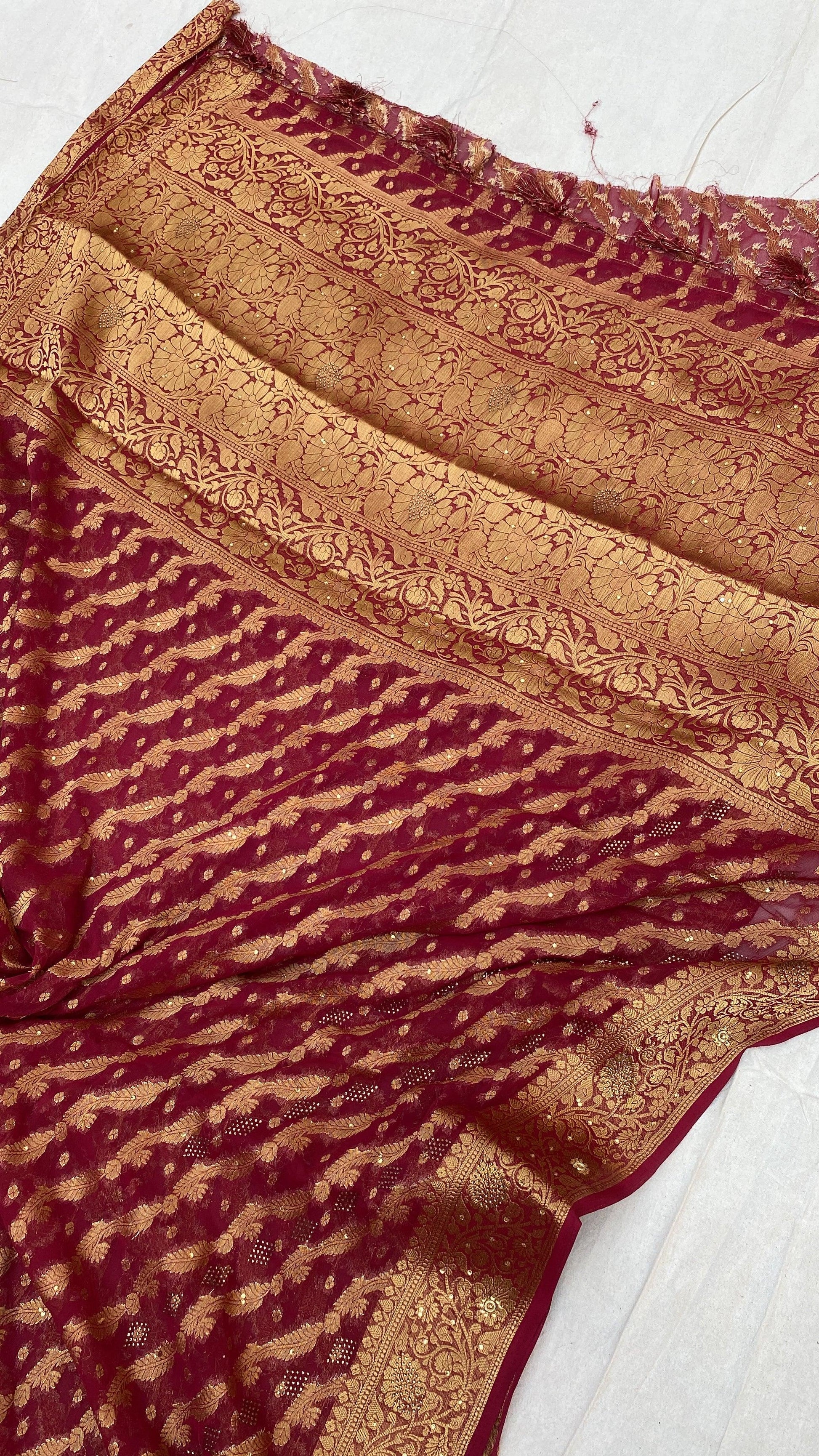 Rani Pink Handloom Pure Chiffon Banarasi Saree by Shades Of Benares - banarasi - banarasi saree shop