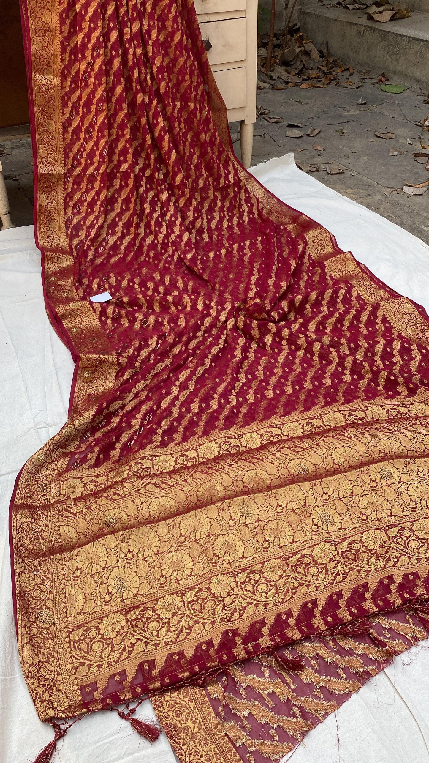 Rani Pink Handloom Pure Chiffon Banarasi Saree by Shades Of Benares - banarasi - banarasi saree shop