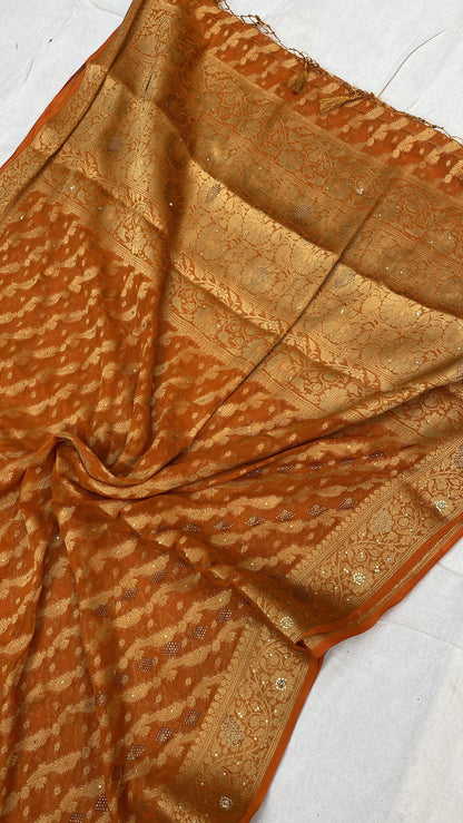 Yellow Handloom Pure Chiffon Banarasi Saree by Shades Of Benares - banarasi - banarasi saree shop