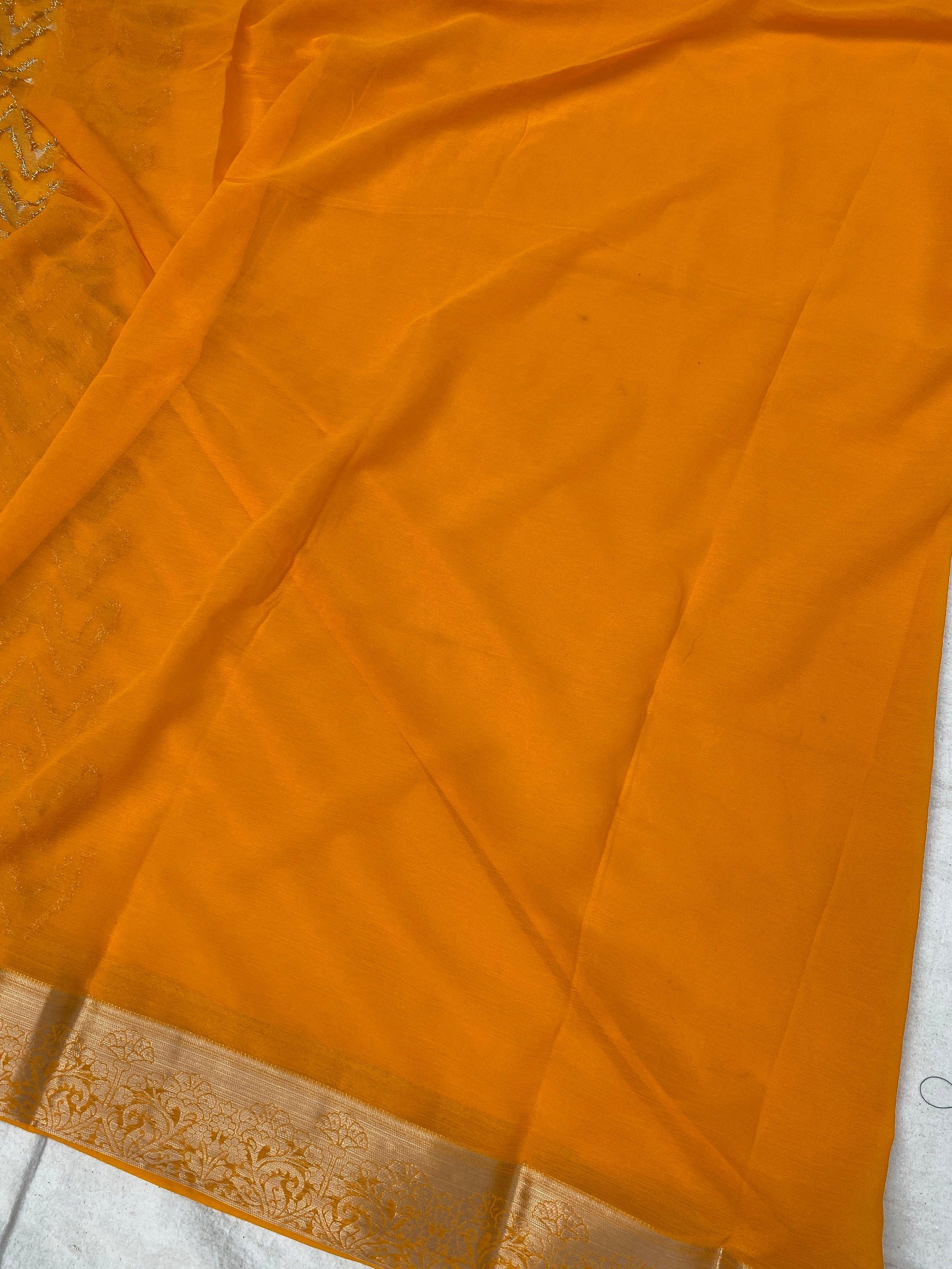 Yellow Handloom Pure Chiffon Banarasi Saree by Shades Of Benares - banarasi - banarasi saree shop