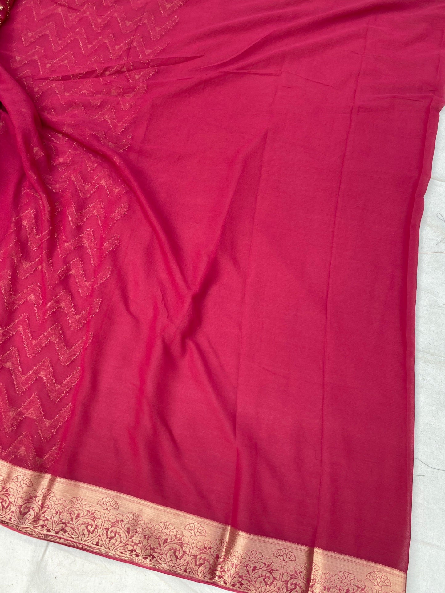 Rani Pink Handloom Pure Chiffon Banarasi Saree by Shades Of Benares - banarasi - banarasi saree shop