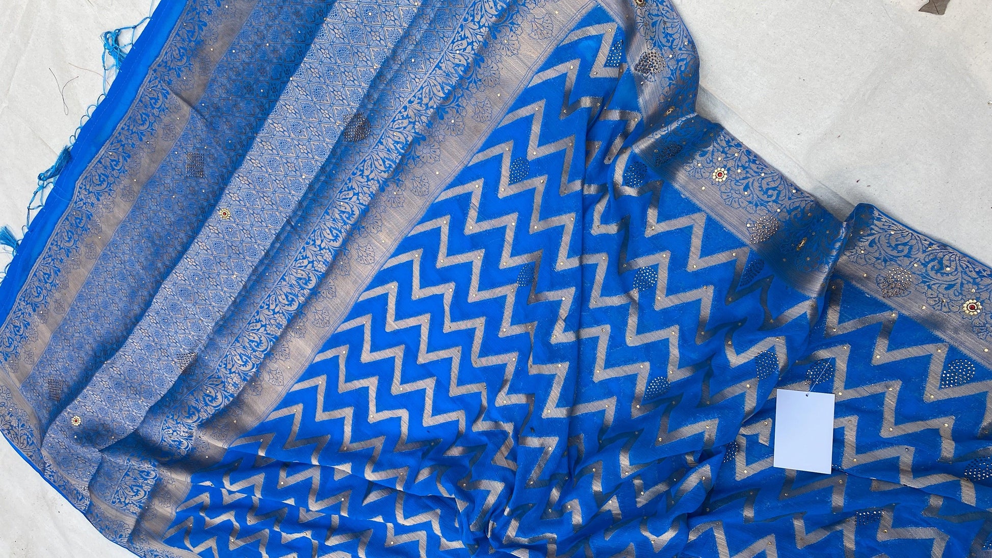 Blue Handloom Pure Chiffon Banarasi Saree by Shades Of Benares - banarasi - banarasi saree shop