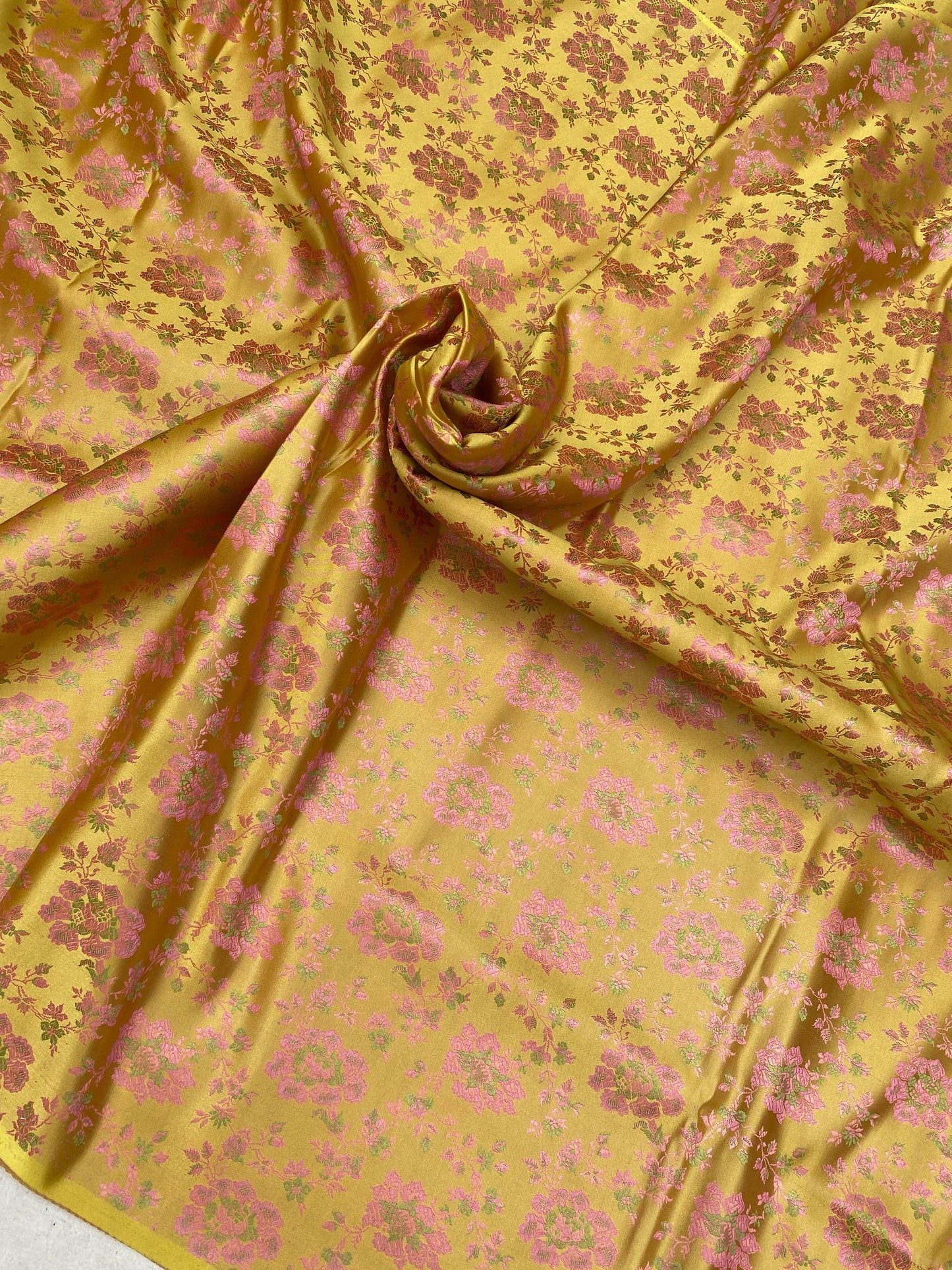 Yellow Handloom Pure Katan Silk Brocade Banarasi Fabric by Shades Of Benares - banarasi - banarasi saree shop