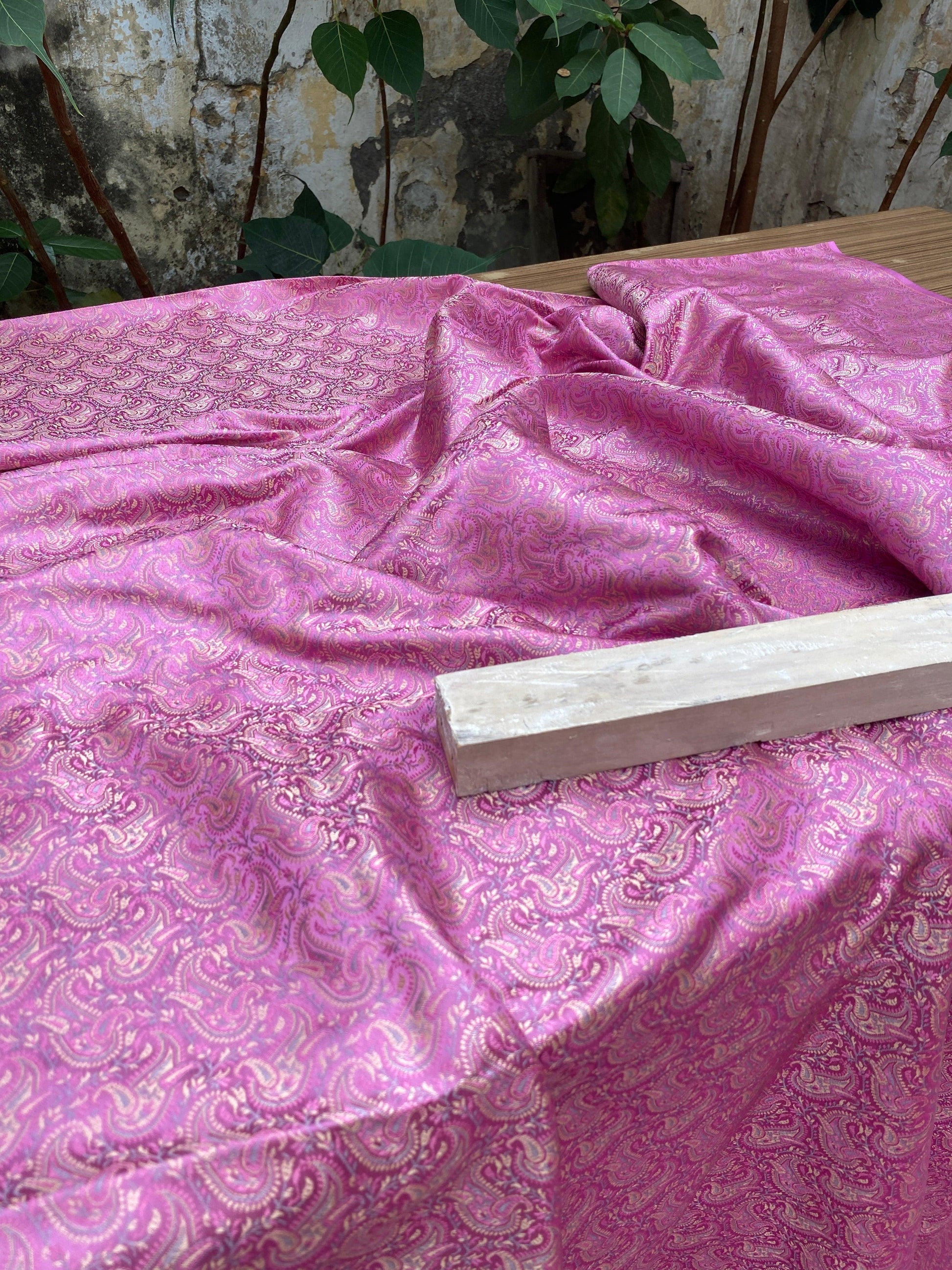 Pink Handloom Pure Katan Silk Brocade Banarasi Fabric by Shades Of Benares - banarasi - banarasi saree shop