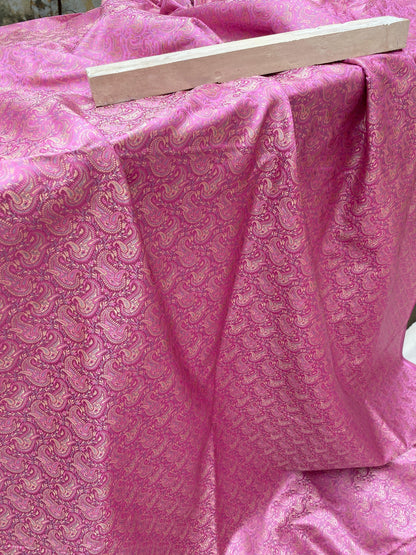 Pink Handloom Pure Katan Silk Brocade Banarasi Fabric by Shades Of Benares - banarasi - banarasi saree shop