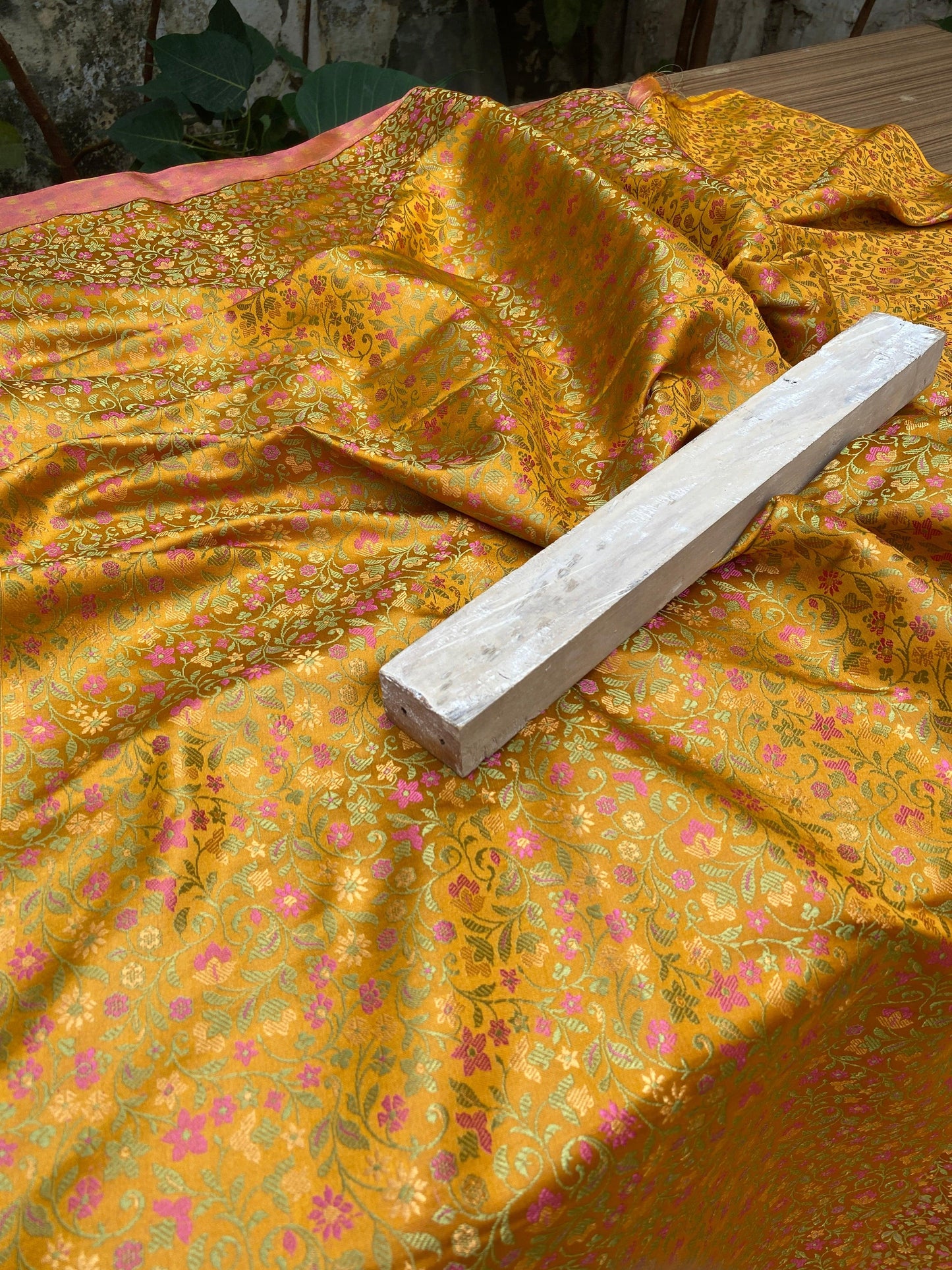 Yellow Handloom Pure Katan Silk Brocade Banarasi Fabric by Shades Of Benares - banarasi - banarasi saree shop