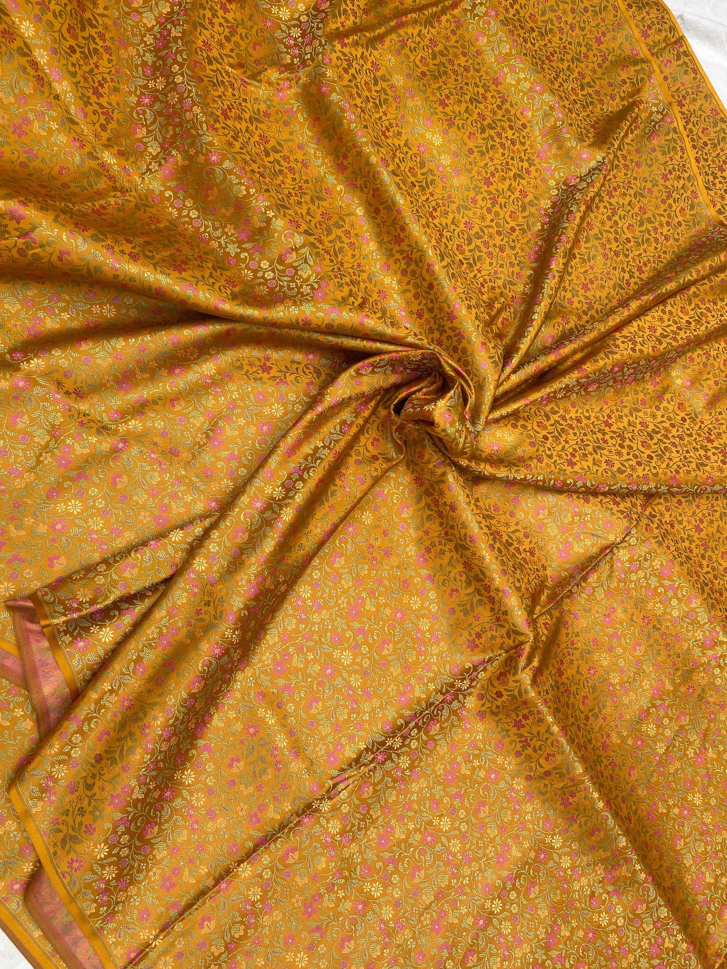 Yellow Handloom Pure Katan Silk Brocade Banarasi Fabric by Shades Of Benares - banarasi - banarasi saree shop