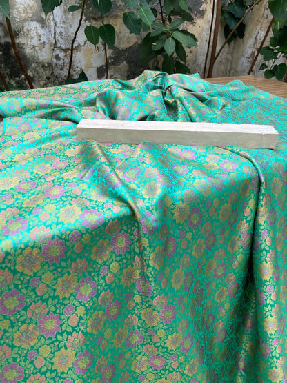 Green Handloom Pure Katan Silk Brocade Banarasi Fabric by Shades Of Benares - banarasi - banarasi saree shop