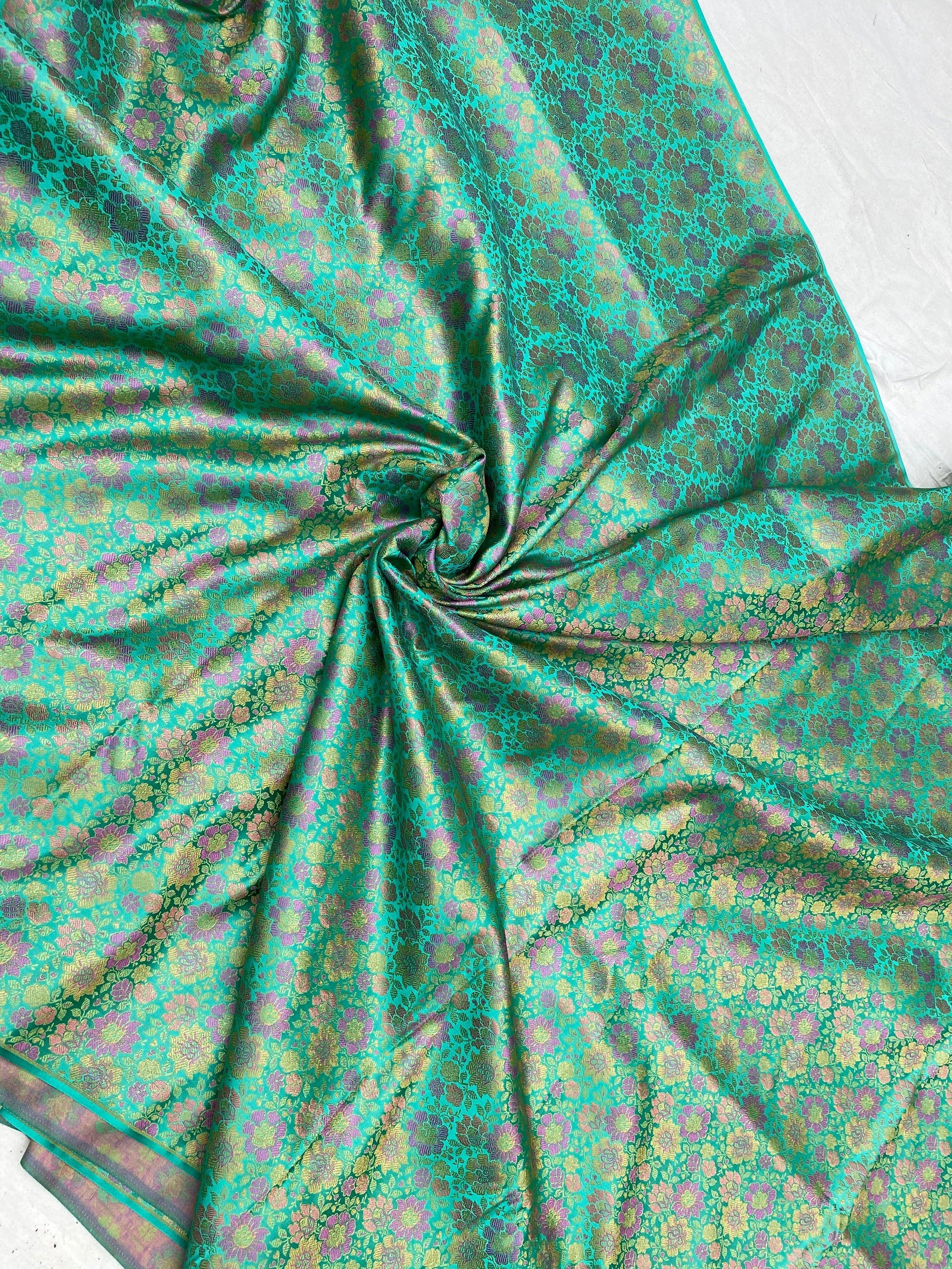 Green Handloom Pure Katan Silk Brocade Banarasi Fabric by Shades Of Benares - banarasi - banarasi saree shop