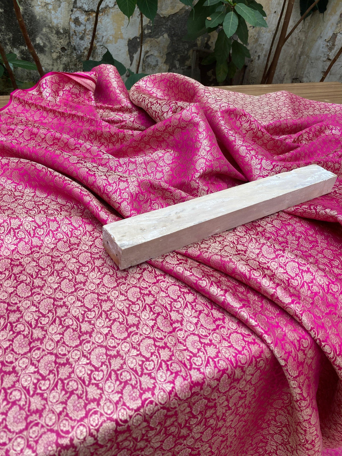 Pink Handloom Pure Katan Silk Brocade Banarasi Fabric by Shades Of Benares - banarasi - banarasi saree shop