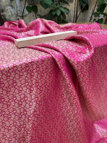 Pink Handloom Pure Katan Silk Brocade Banarasi Fabric by Shades Of Benares - banarasi - banarasi saree shop