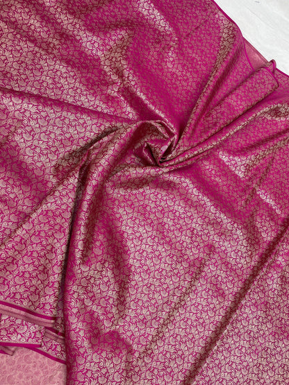 Pink Handloom Pure Katan Silk Brocade Banarasi Fabric by Shades Of Benares - banarasi - banarasi saree shop