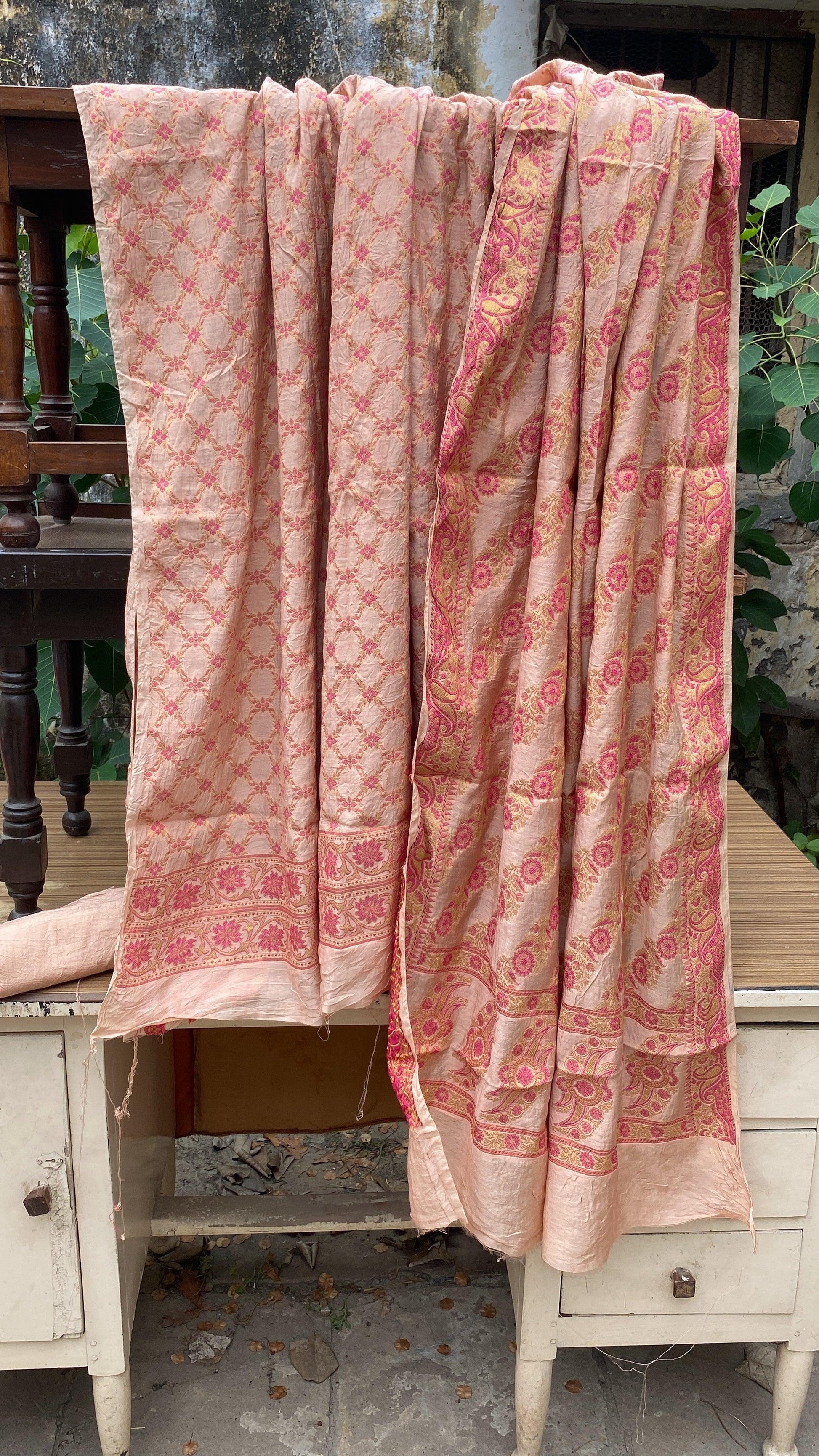 Peach Handloom Pure Chiffon Banarasi 3 pcs ladies suit by Shades Of Benares - banarasi - banarasi saree shop