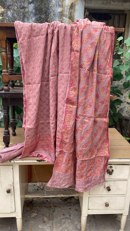 Peach Handloom Pure Chiffon Banarasi 3 pcs ladies suit by Shades Of Benares - banarasi - banarasi saree shop