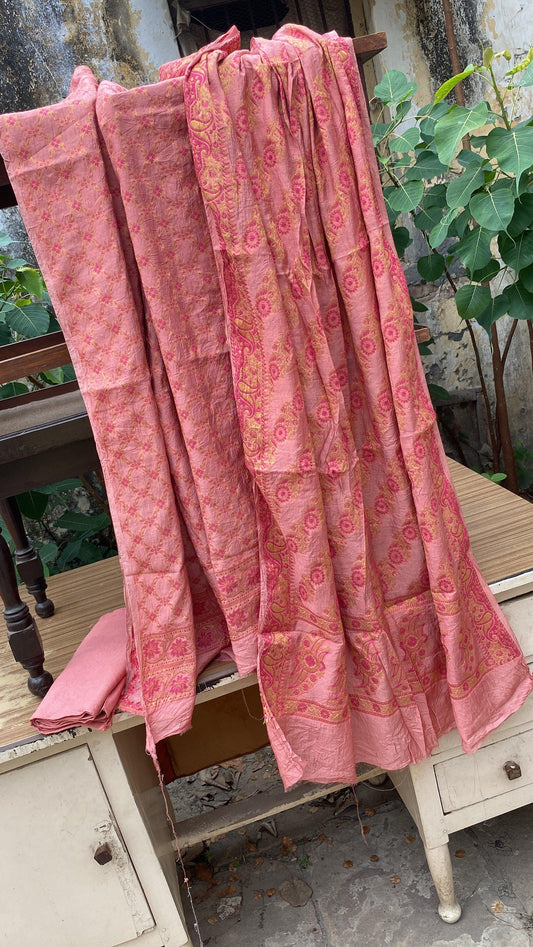 Peach Handloom Pure Chiffon Banarasi 3 pcs ladies suit by Shades Of Benares - banarasi - banarasi saree shop