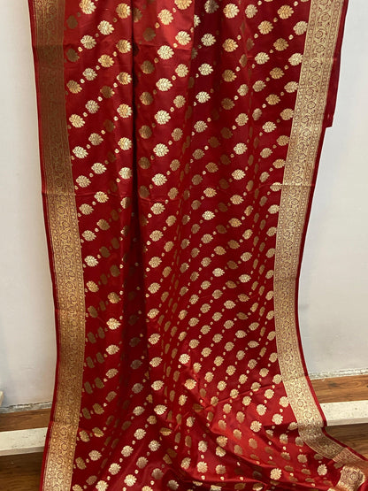 Maroon Pure Banarasi Satin Silk Handloom Dupatta by Shades Of Benares - banarasi - banarasi saree shop