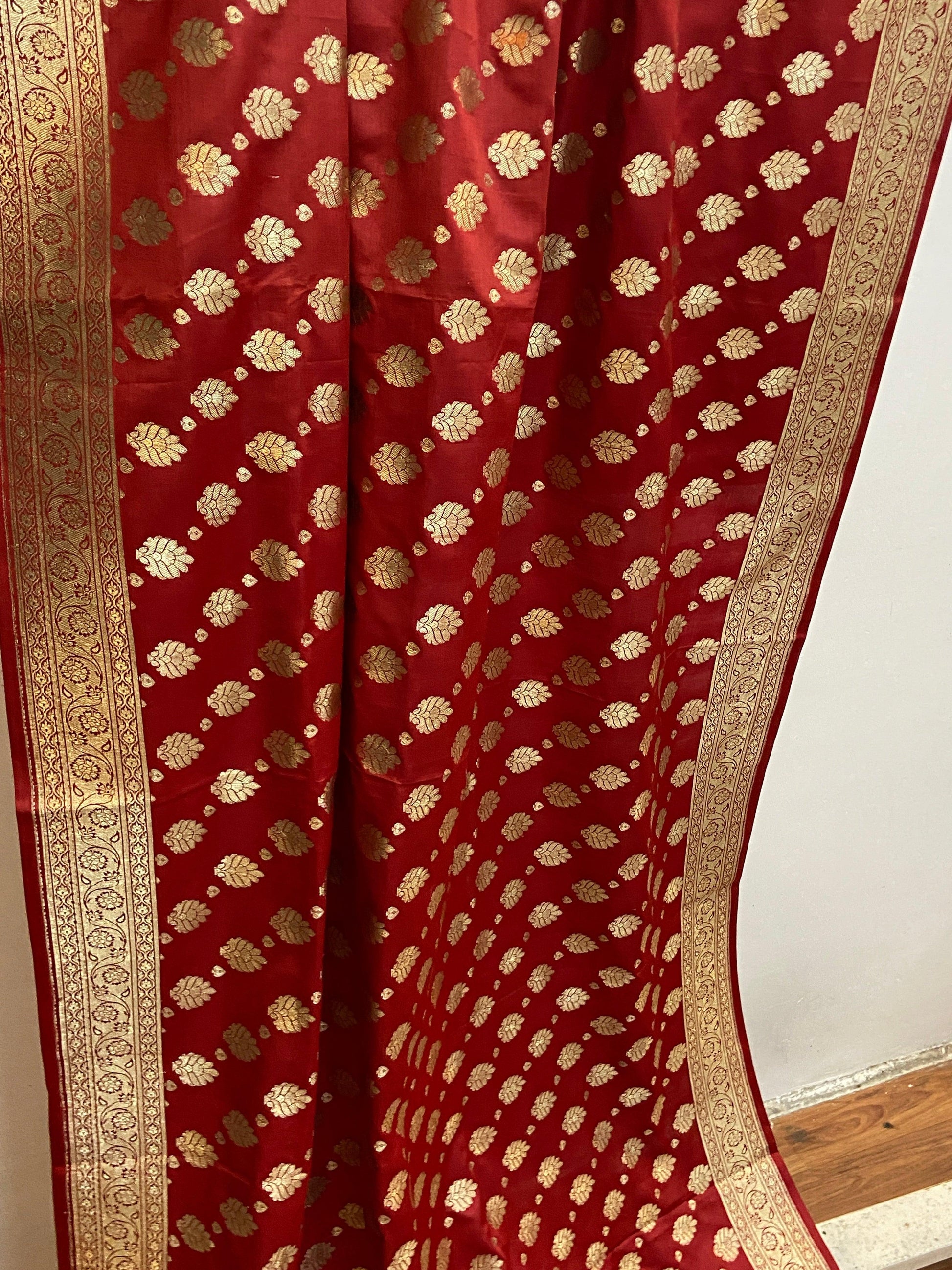 Maroon Pure Banarasi Satin Silk Handloom Dupatta by Shades Of Benares - banarasi - banarasi saree shop