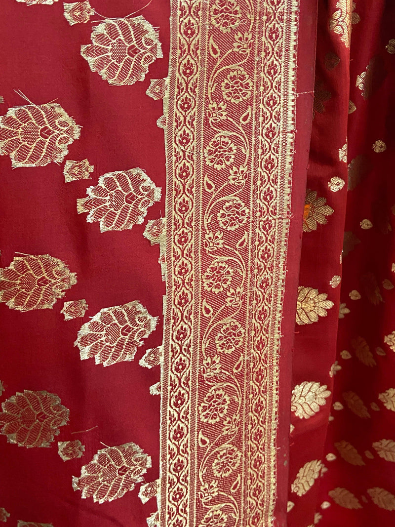 Maroon Pure Banarasi Satin Silk Handloom Dupatta - Shades Of Benares