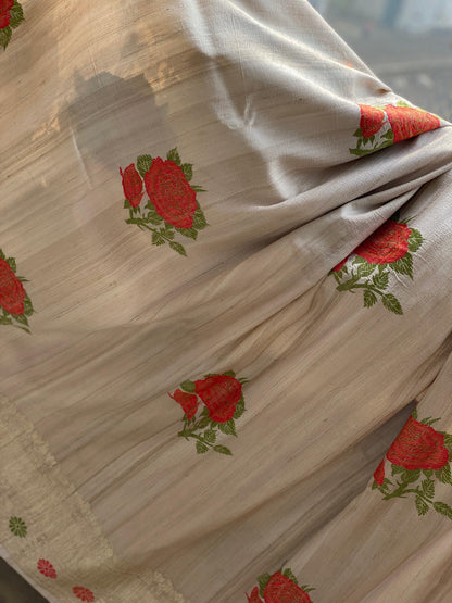 Pure Banarasi Tussar Silk Handloom Khaddi SareeMSK01AC by Shades Of Benares - banarasi - banarasi saree shop