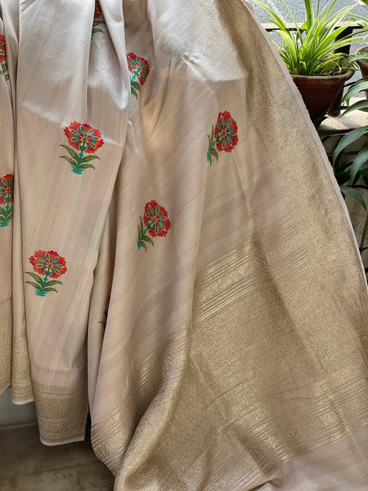 Pure Banarasi Tussar Silk Handloom Khaddi SareeMSK01AC by Shades Of Benares - banarasi - banarasi saree shop