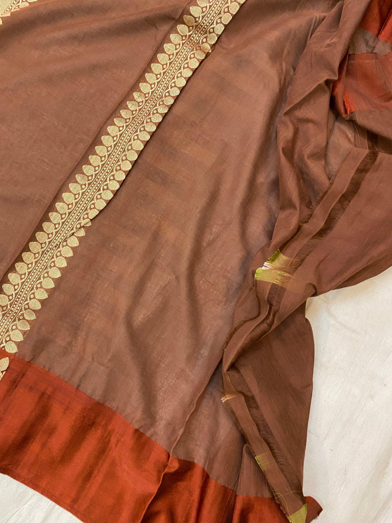 Orange Striped Pure Banarasi Katan Tissue Silk handloom saree - Shades Of Benares