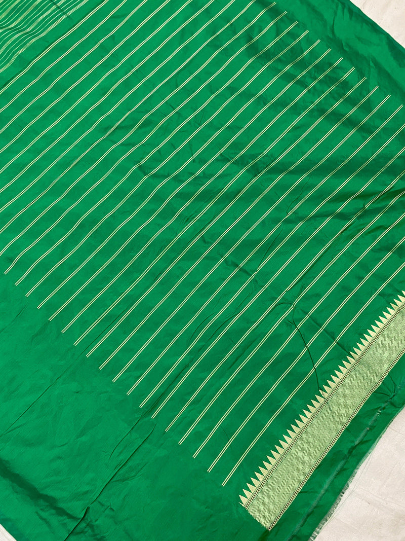 Bottle Green Pure Banarasi Katan Silk Handloom Saree by Shades Of Benares - banarasi - banarasi saree shop