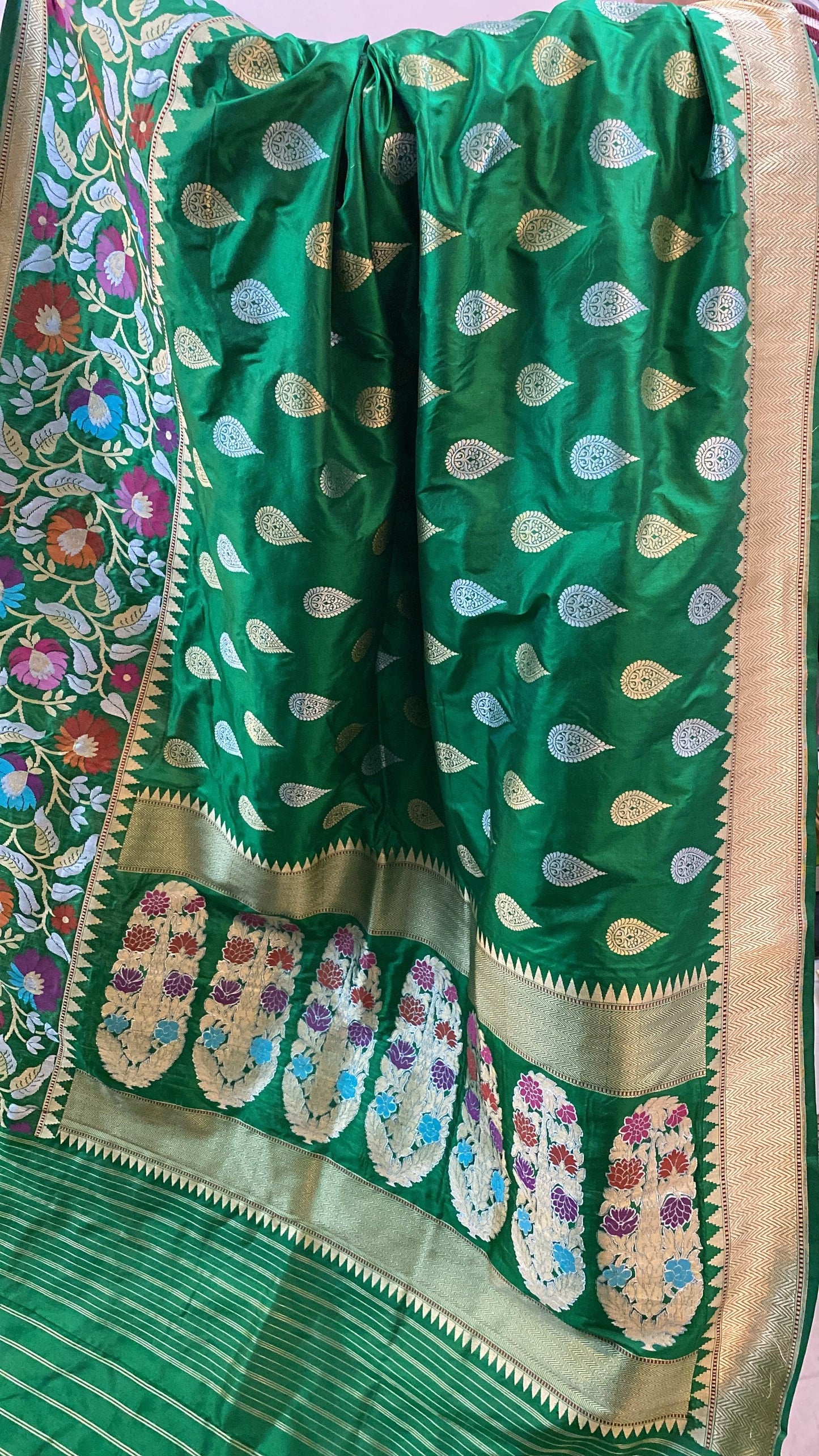 Bottle Green Pure Banarasi Katan Silk Handloom Saree by Shades Of Benares - banarasi - banarasi saree shop