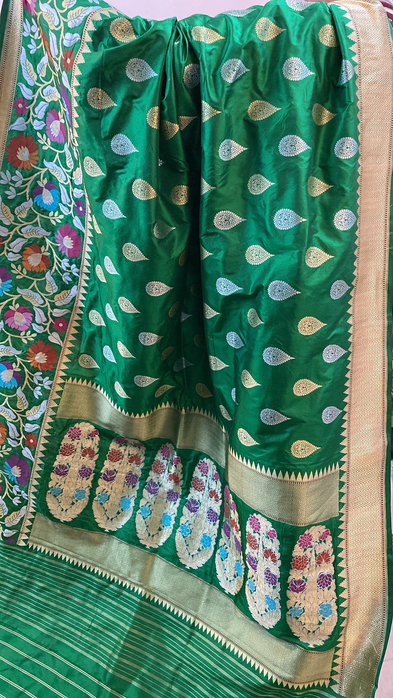 Bottle Green Pure Banarasi Katan Silk Handloom Saree by Shades Of Benares - banarasi - banarasi saree shop