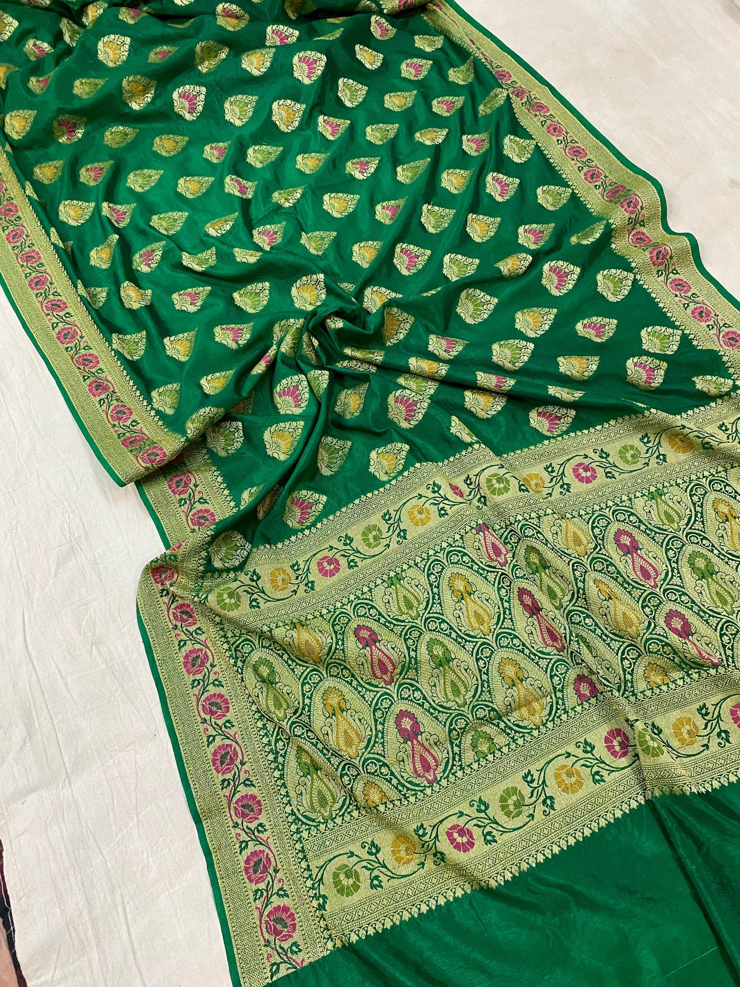 Green Banarasi Katan Soft Silk Handloom Saree by Shades Of Benares - banarasi - banarasi saree shop