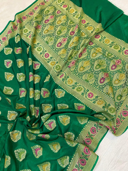 Green Banarasi Katan Soft Silk Handloom Saree by Shades Of Benares - banarasi - banarasi saree shop