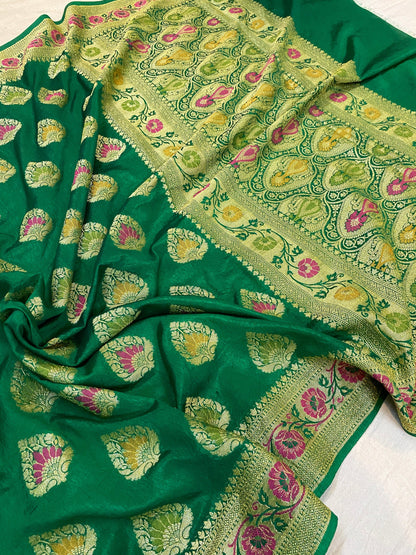 Green Banarasi Katan Soft Silk Handloom Saree by Shades Of Benares - banarasi - banarasi saree shop