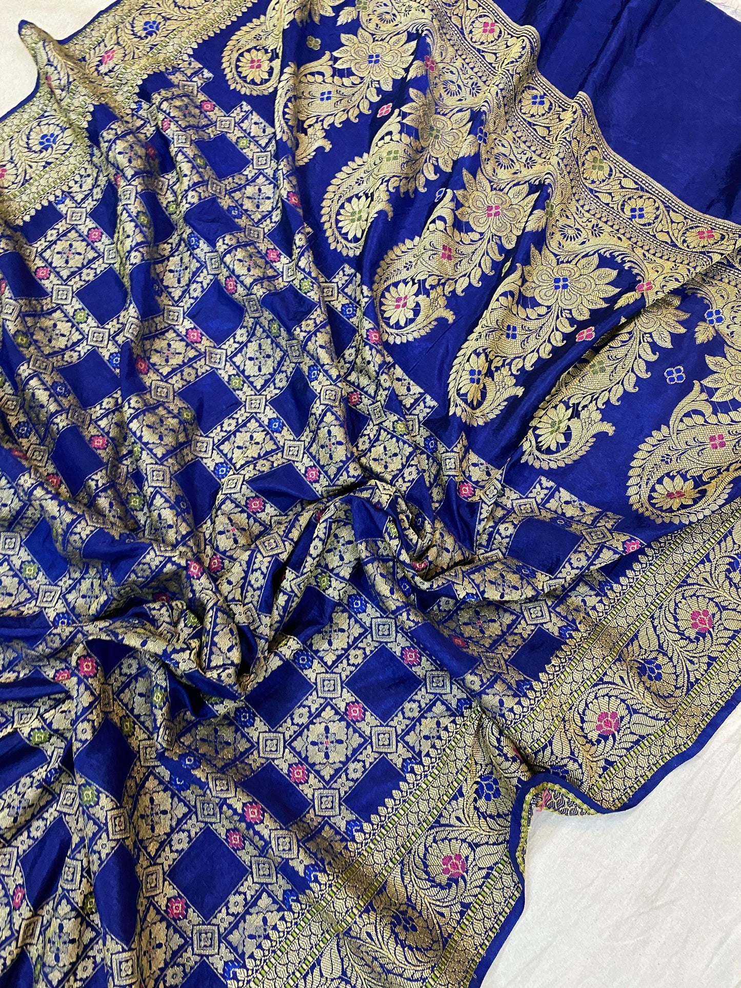 Blue Banarasi Katan Soft Silk Handloom Saree by Shades Of Benares - banarasi - banarasi saree shop