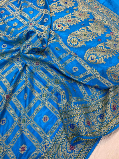 Blue Banarasi Katan Soft Silk Handloom Saree by Shades Of Benares - banarasi - banarasi saree shop