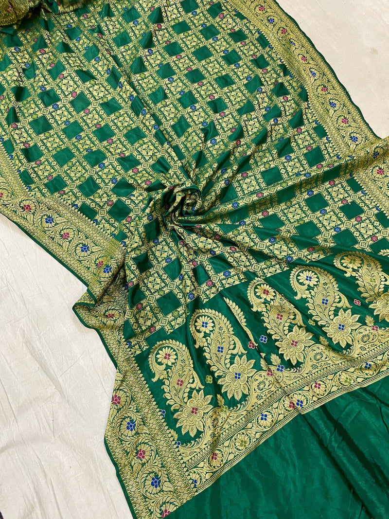 Green Banarasi Katan Soft Silk Handloom Saree