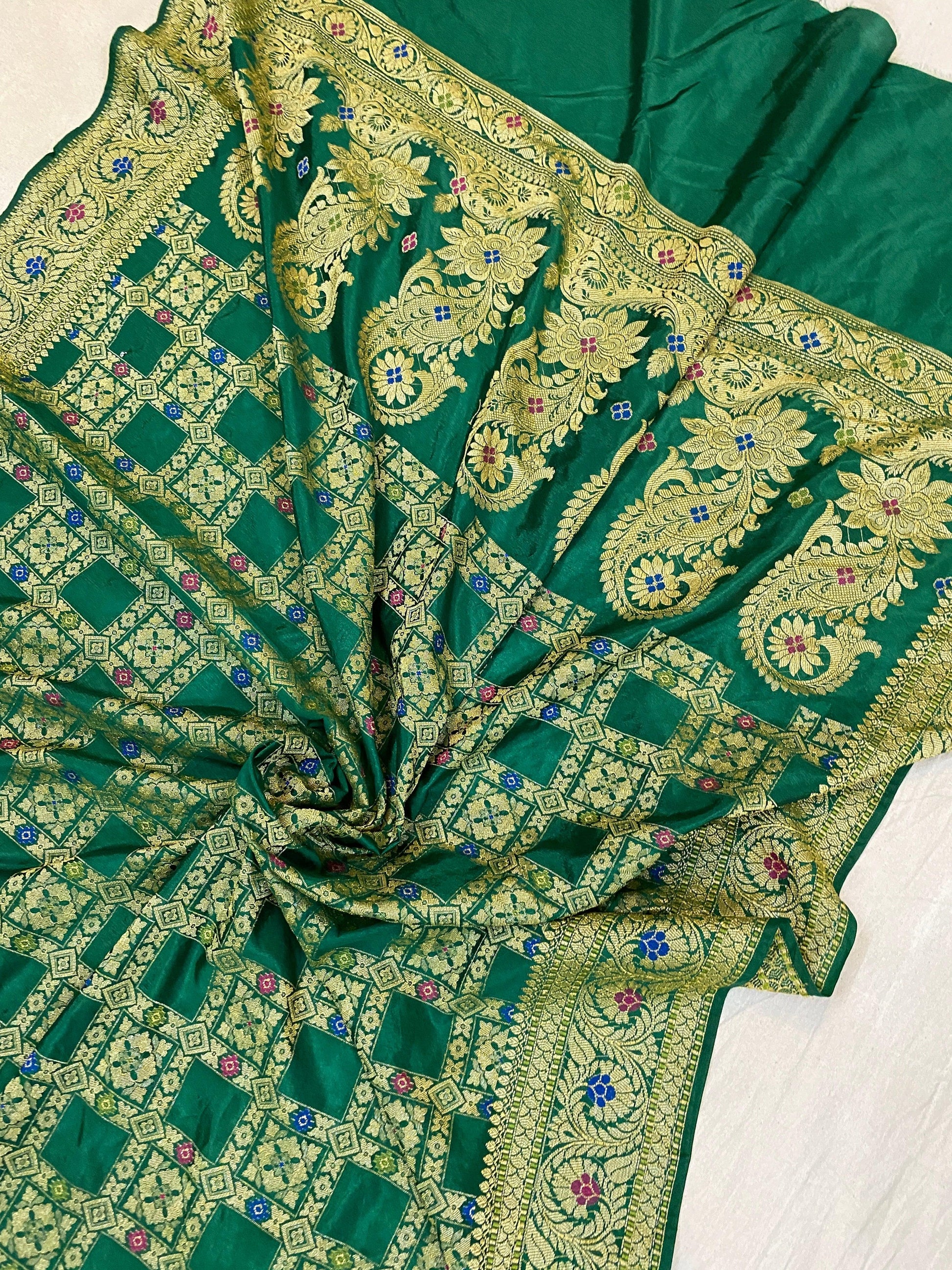 Green Banarasi Katan Soft Silk Handloom Saree by Shades Of Benares - banarasi - banarasi saree shop