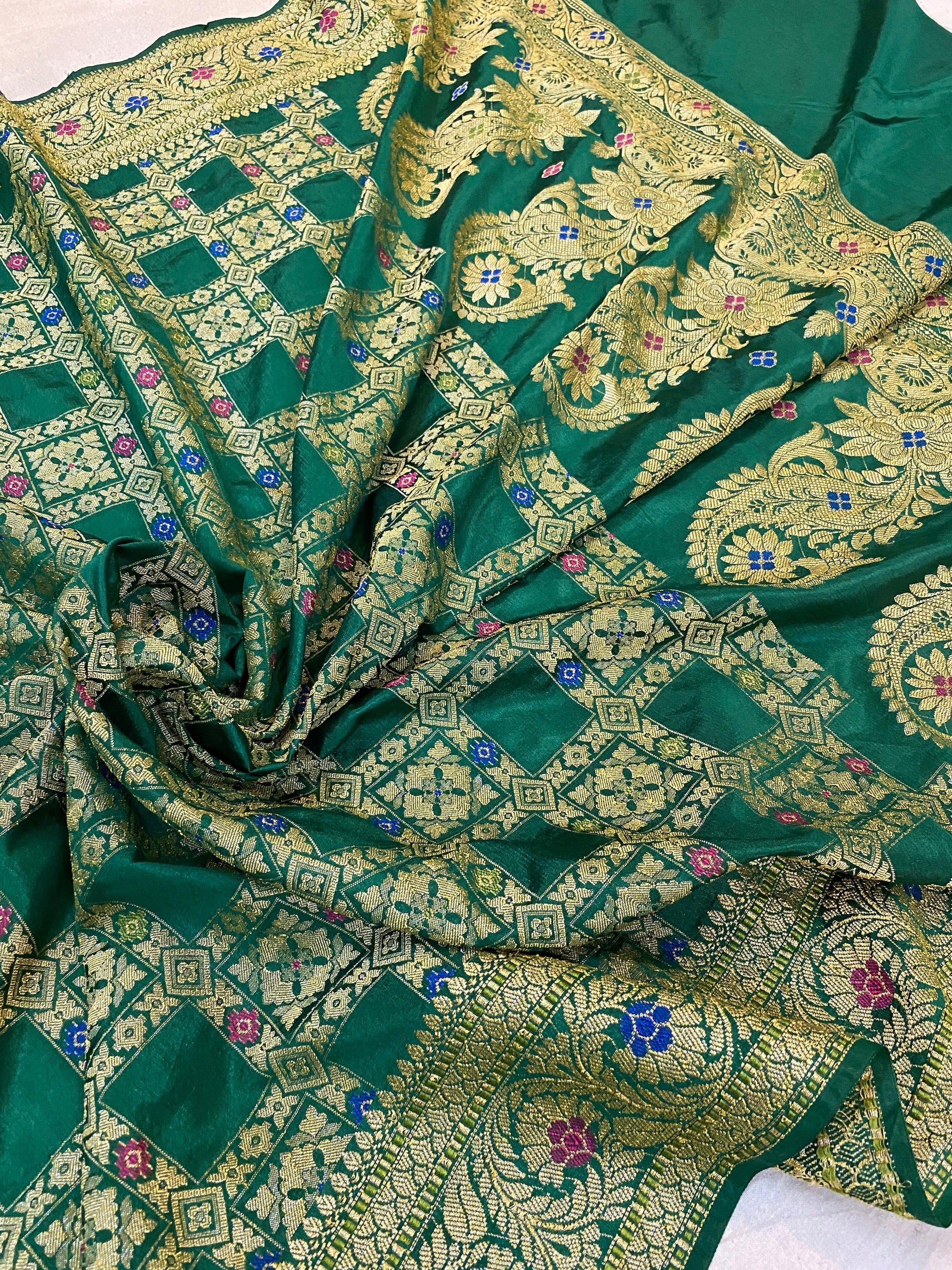 Green Banarasi Katan Soft Silk Handloom Saree by Shades Of Benares - banarasi - banarasi saree shop