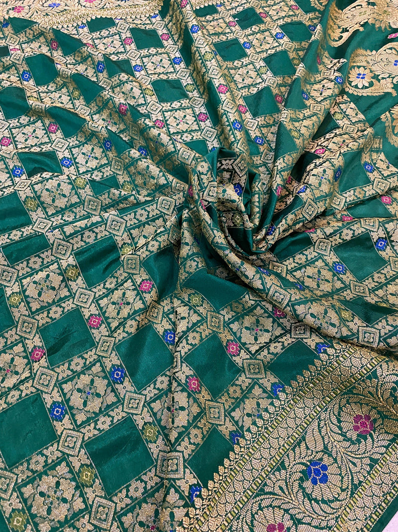 Green Banarasi Katan Soft Silk Handloom Saree